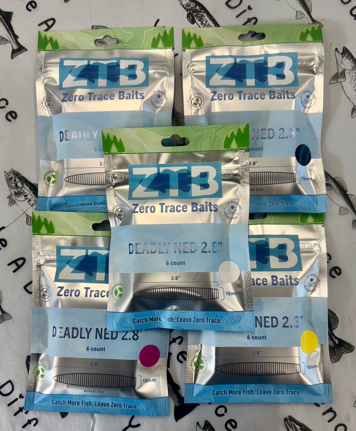 5 Zero Trace Baits Packs displayed